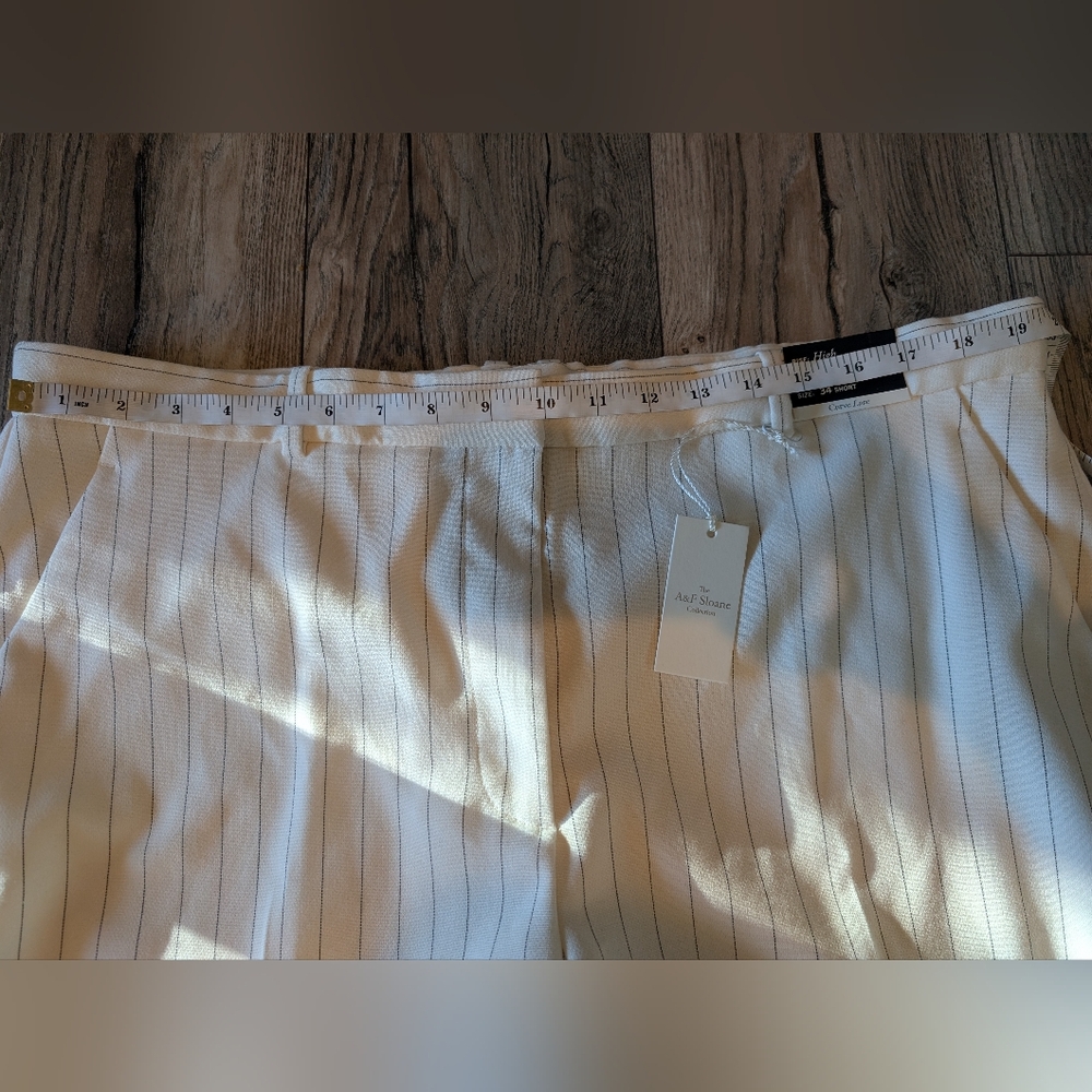 ABERCROMBIE & FITCH Curve Love Sloane Tailored Wide Leg Pant Cream Pinstripe 34S - Picture 13 of 17